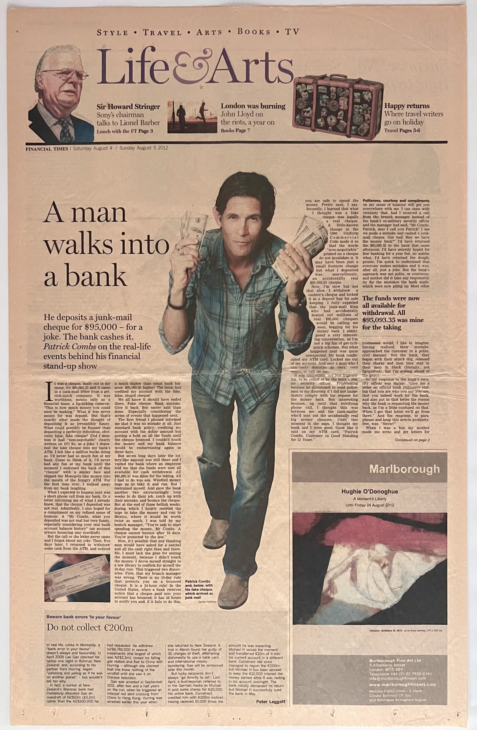 Financial Times Life and Arts full-page feature on Man 1, Bank 0, August 2012