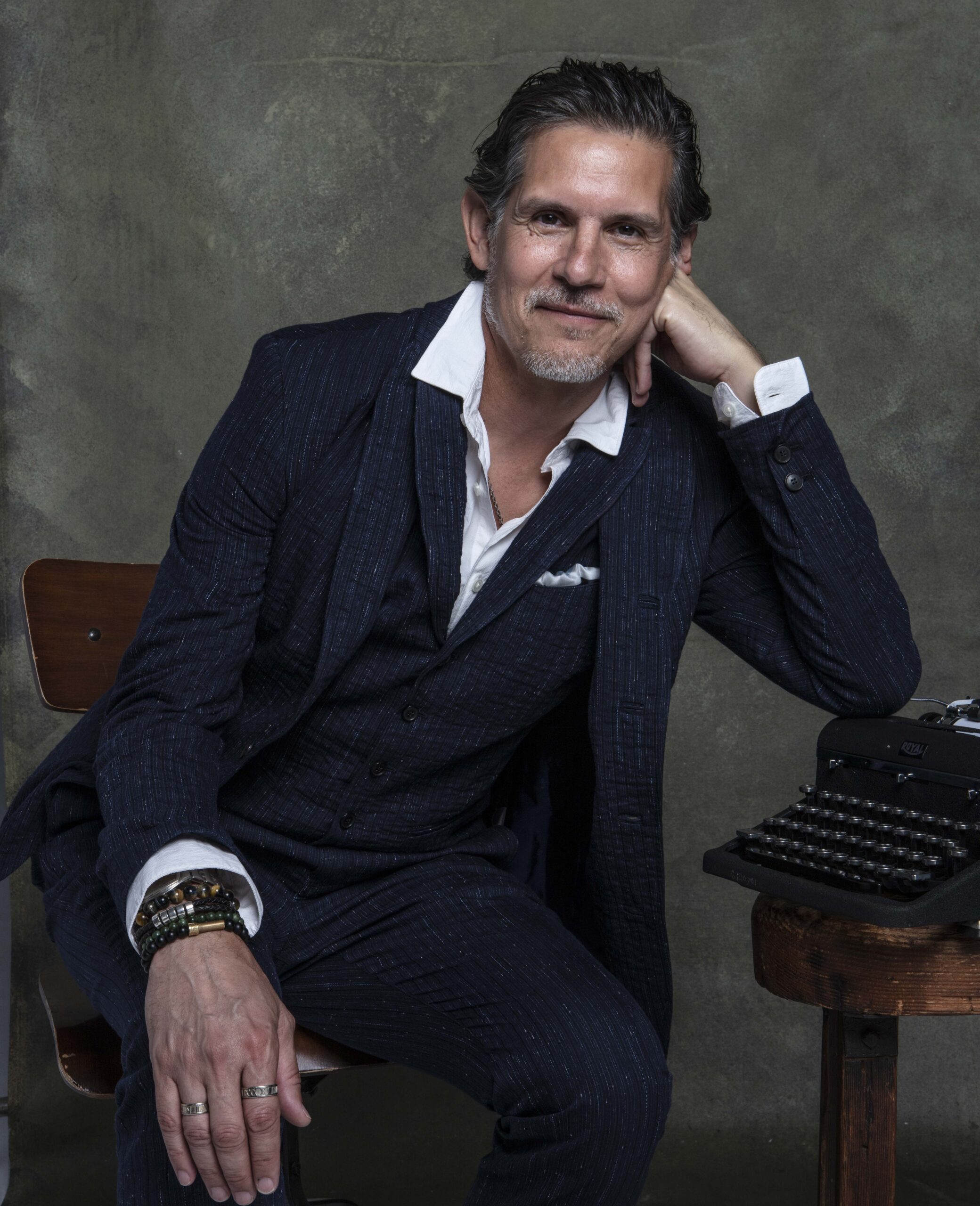 Patrick Combs with vintage Royal typewriter